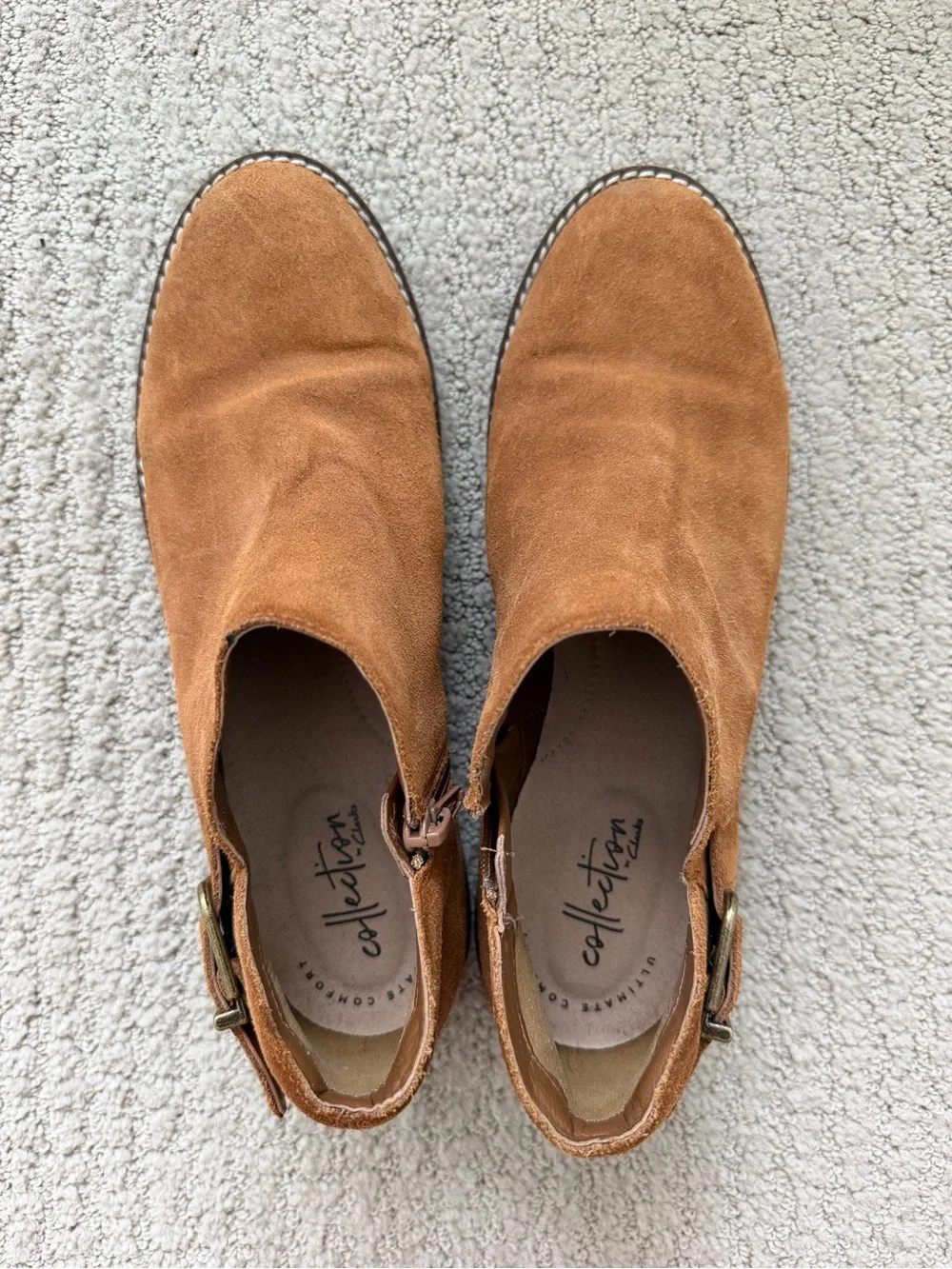 Clarks Woman’s Brown Suede ankle Boots with Side Buckle